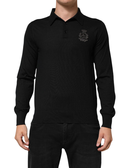Dolce & Gabbana Schwarzer Logo-Patch-Pullover mit Kragen