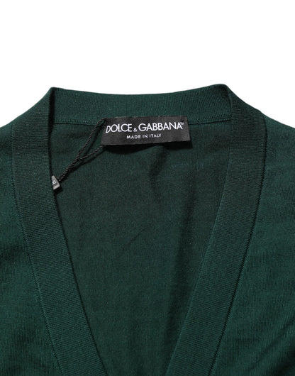 Dolce & Gabbana Dunkelgrüner Button Down Herren Strickjacke Pullover