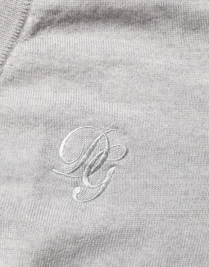 Dolce & Gabbana Grauer Wollstrick-Logo-Pullover mit V-Ausschnitt