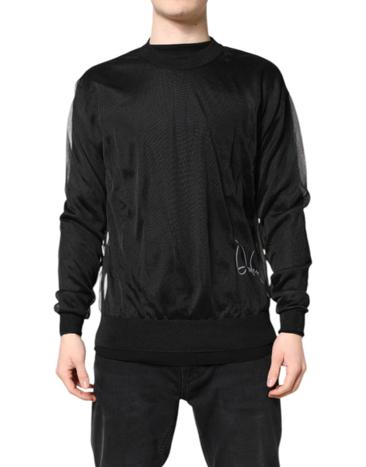 Dolce & Gabbana Schwarzes Logo-Polyester Sweatshirt mit Rundhalsausschnitt Pullover