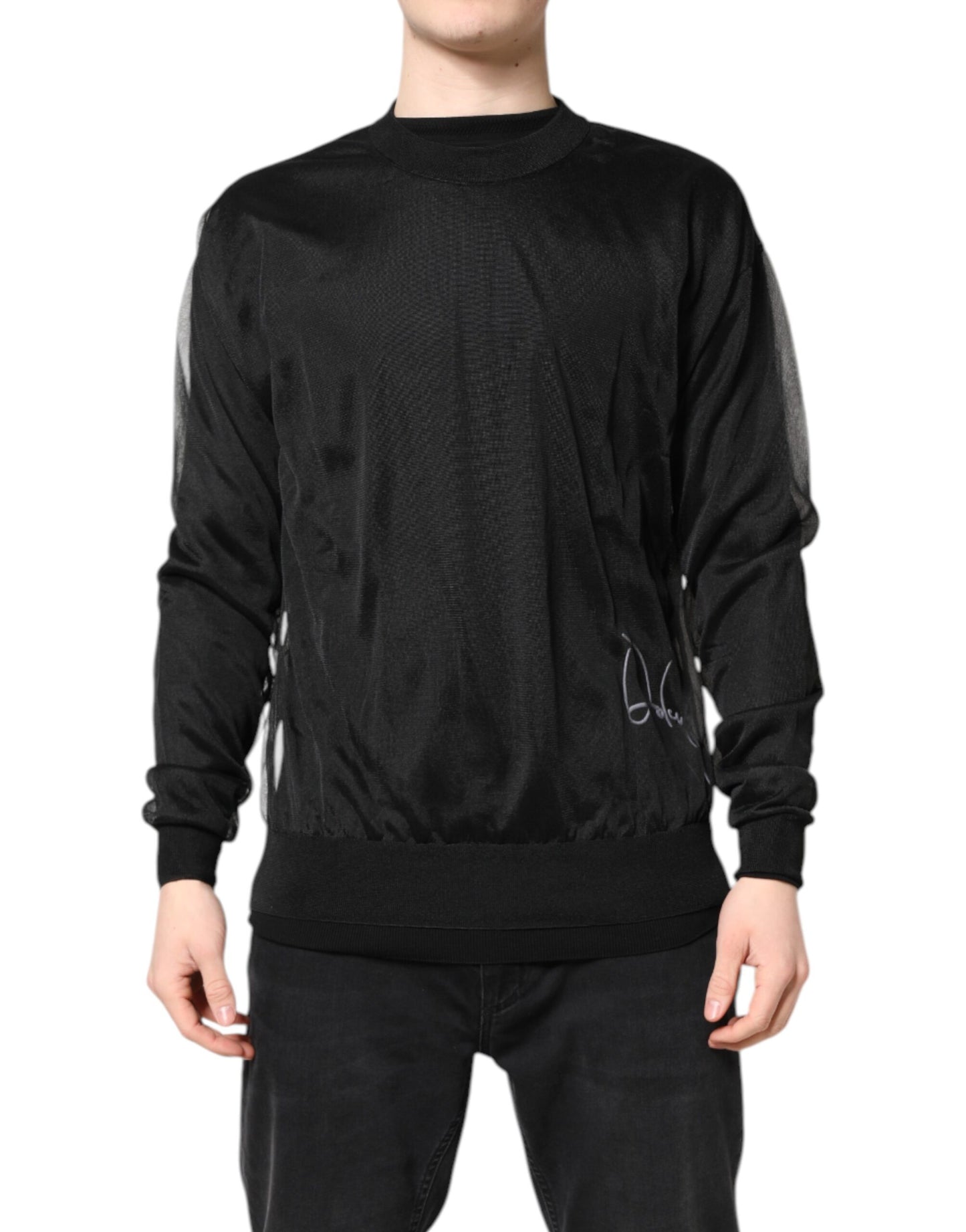 Dolce & Gabbana Schwarzes Logo-Polyester Sweatshirt mit Rundhalsausschnitt Pullover