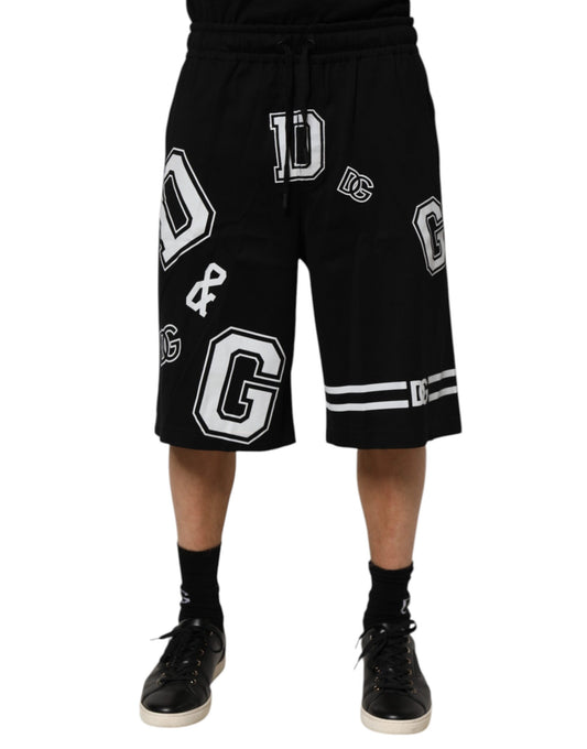 Dolce & Gabbana Schwarzer Logodruck Baumwolle Casual Bermuda Short