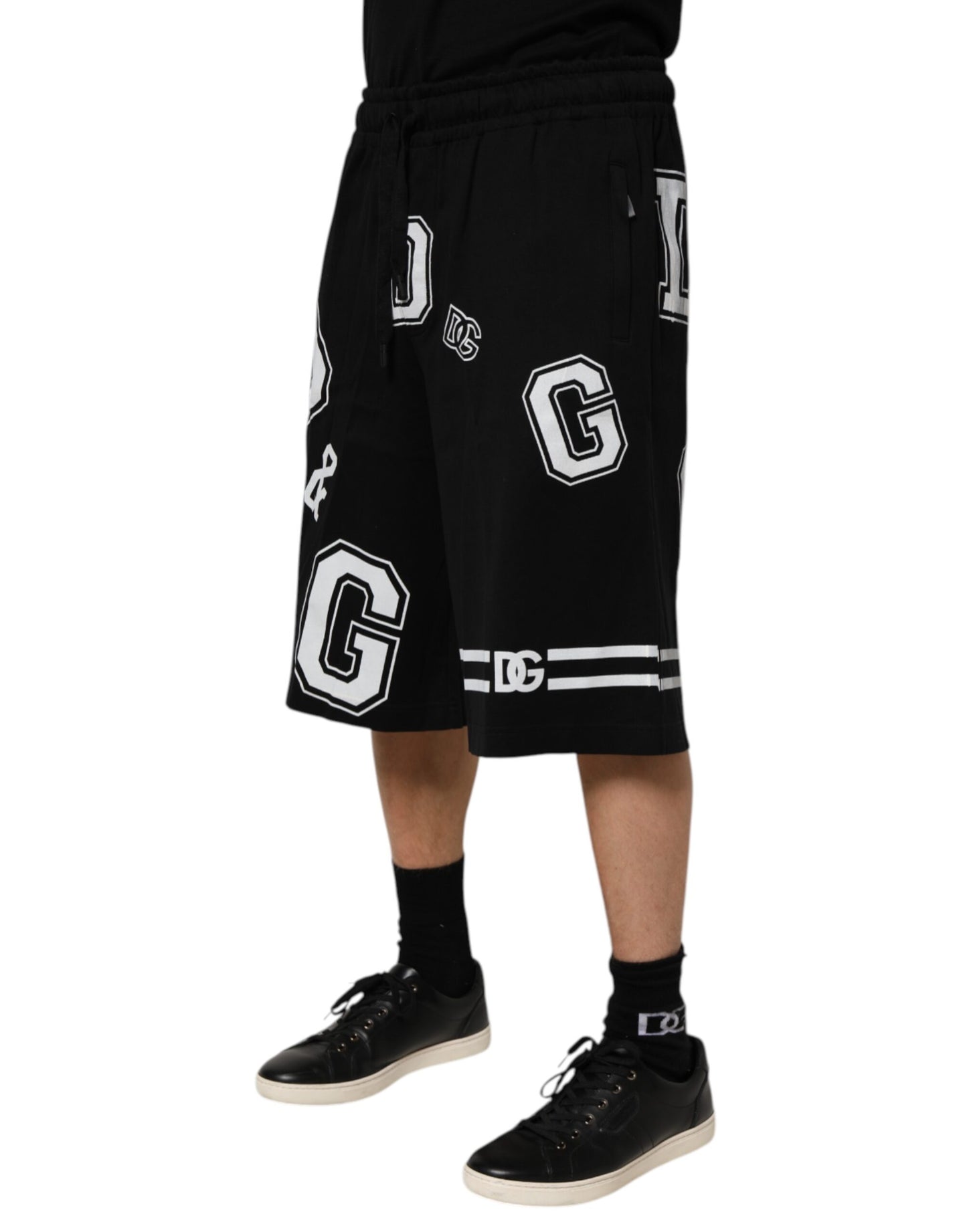 Dolce & Gabbana Schwarzer Logodruck Baumwolle Casual Bermuda Short