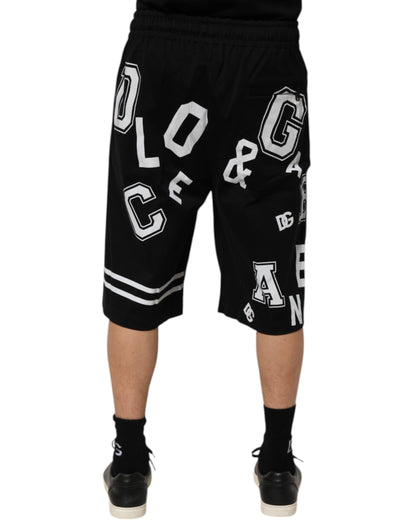 Dolce & Gabbana Schwarzer Logodruck Baumwolle Casual Bermuda Short