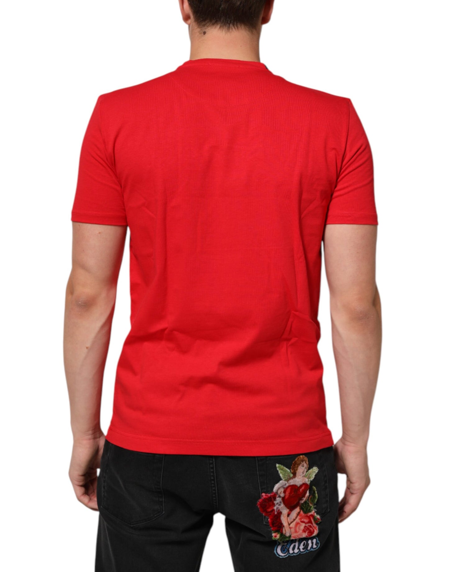 Dolce & Gabbana Rotes Goodluck 2023 Baumwoll-T-Shirt mit Rundhalsausschnitt