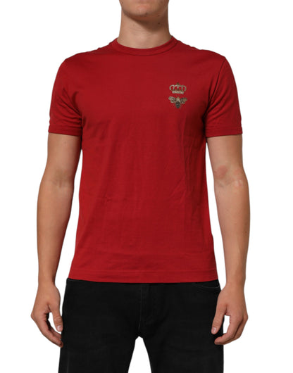 Dolce & Gabbana Rotes Crown Bee Baumwoll-T-Shirt mit kurzen Ärmeln