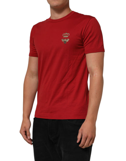 Dolce & Gabbana Rotes Crown Bee Baumwoll-T-Shirt mit kurzen Ärmeln