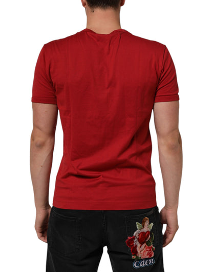Dolce & Gabbana Rotes Crown Bee Baumwoll-T-Shirt mit kurzen Ärmeln