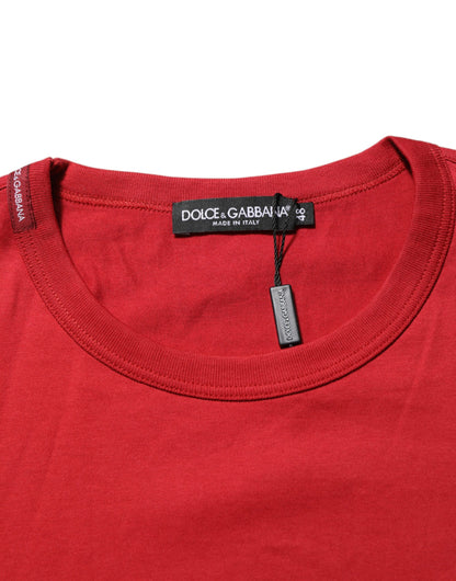 Dolce & Gabbana Rotes Crown Bee Baumwoll-T-Shirt mit kurzen Ärmeln