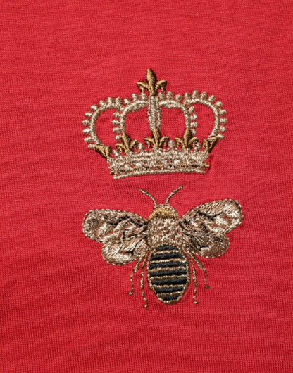 Dolce & Gabbana Rotes Crown Bee Baumwoll-T-Shirt mit kurzen Ärmeln
