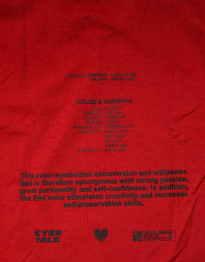 Dolce & Gabbana Rotes Logo Eye Print Baumwolle Kurzarm-T-Shirt