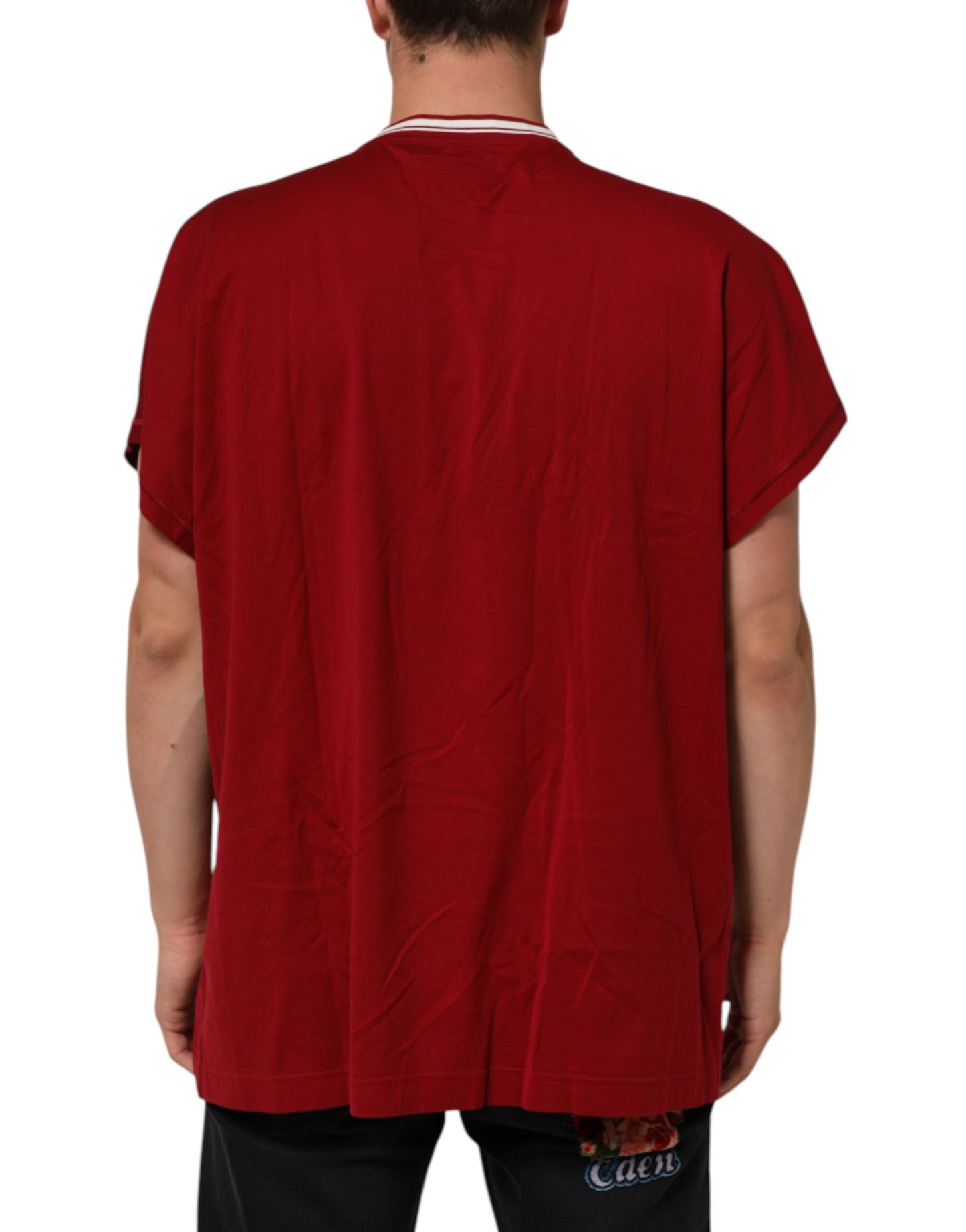 Dolce & Gabbana Maroon LogoCrown Baumwoll-T-Shirt mit halben Ärmeln