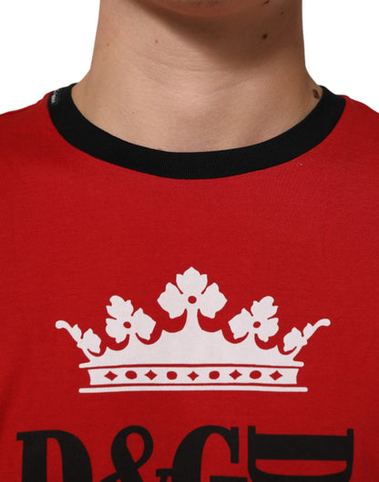 Dolce & Gabbana Rotes Logo Crown Baumwoll-T-Shirt mit kurzen Ärmeln