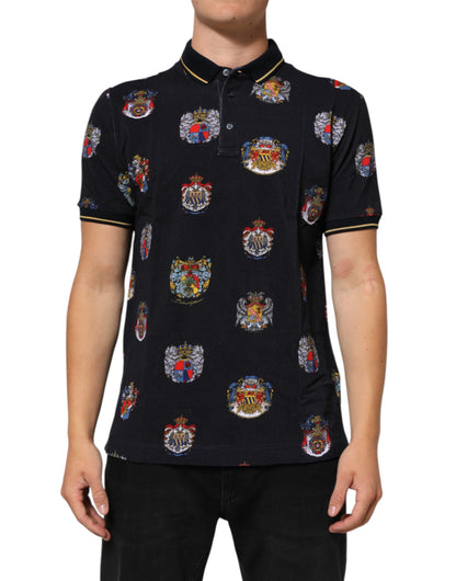 Dolce & Gabbana Blaues Polohemd mit Wappendruck T-shirt
