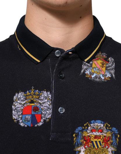 Dolce & Gabbana Blaues Polohemd mit Wappendruck T-shirt