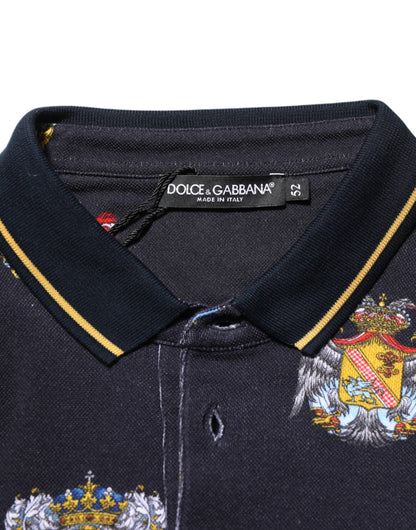 Dolce & Gabbana Blaues Polohemd mit Wappendruck T-shirt