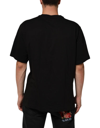 Dolce & Gabbana Schwarzes Logo Print Baumwolle Männer T-Shirt mit Rundhalsausschnitt