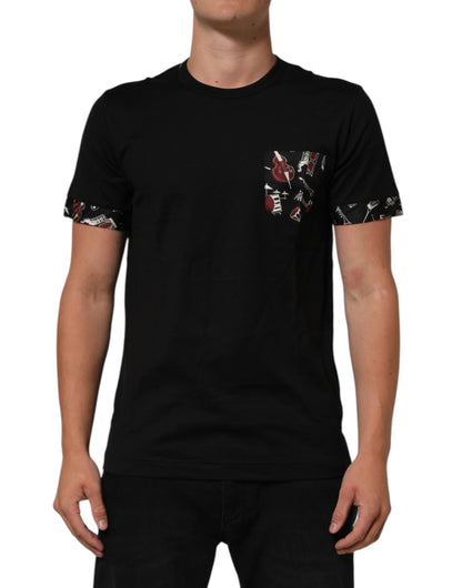 Dolce & Gabbana Schwarzes T-Shirt mit Rundhalsausschnitt aus Baumwolle mit Musical-Druck