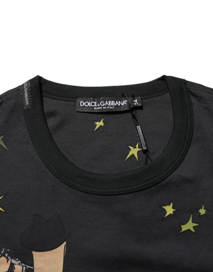 Dolce & Gabbana Schwarzes T-Shirt mit Rundhalsausschnitt aus Baumwolle mit Musical-Druck