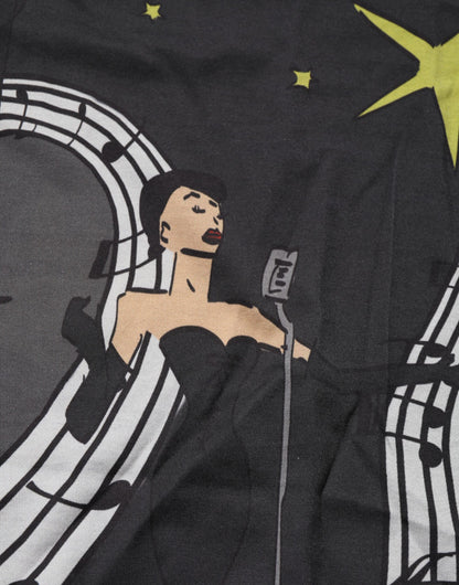 Dolce & Gabbana Schwarzes T-Shirt mit Rundhalsausschnitt aus Baumwolle mit Musical-Druck