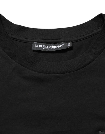 Dolce & Gabbana Schwarzes Logo-Plakette Baumwolle T-Shirt mit Rundhalsausschnitt