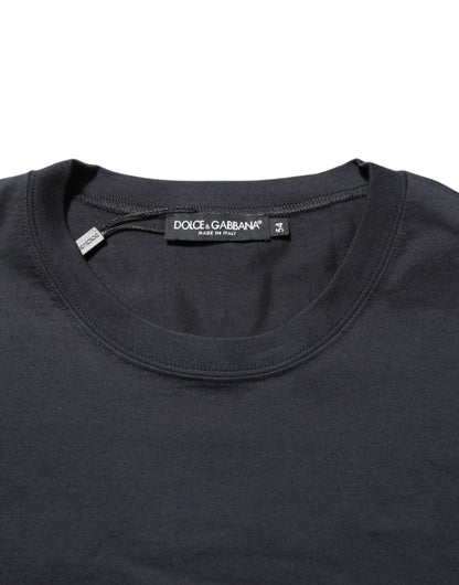 Dolce & Gabbana Schwarzes Logo Kompass Baumwoll-T-Shirt mit Rundhalsausschnitt