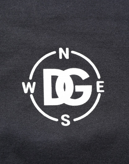Dolce & Gabbana Schwarzes Logo Kompass Baumwoll-T-Shirt mit Rundhalsausschnitt