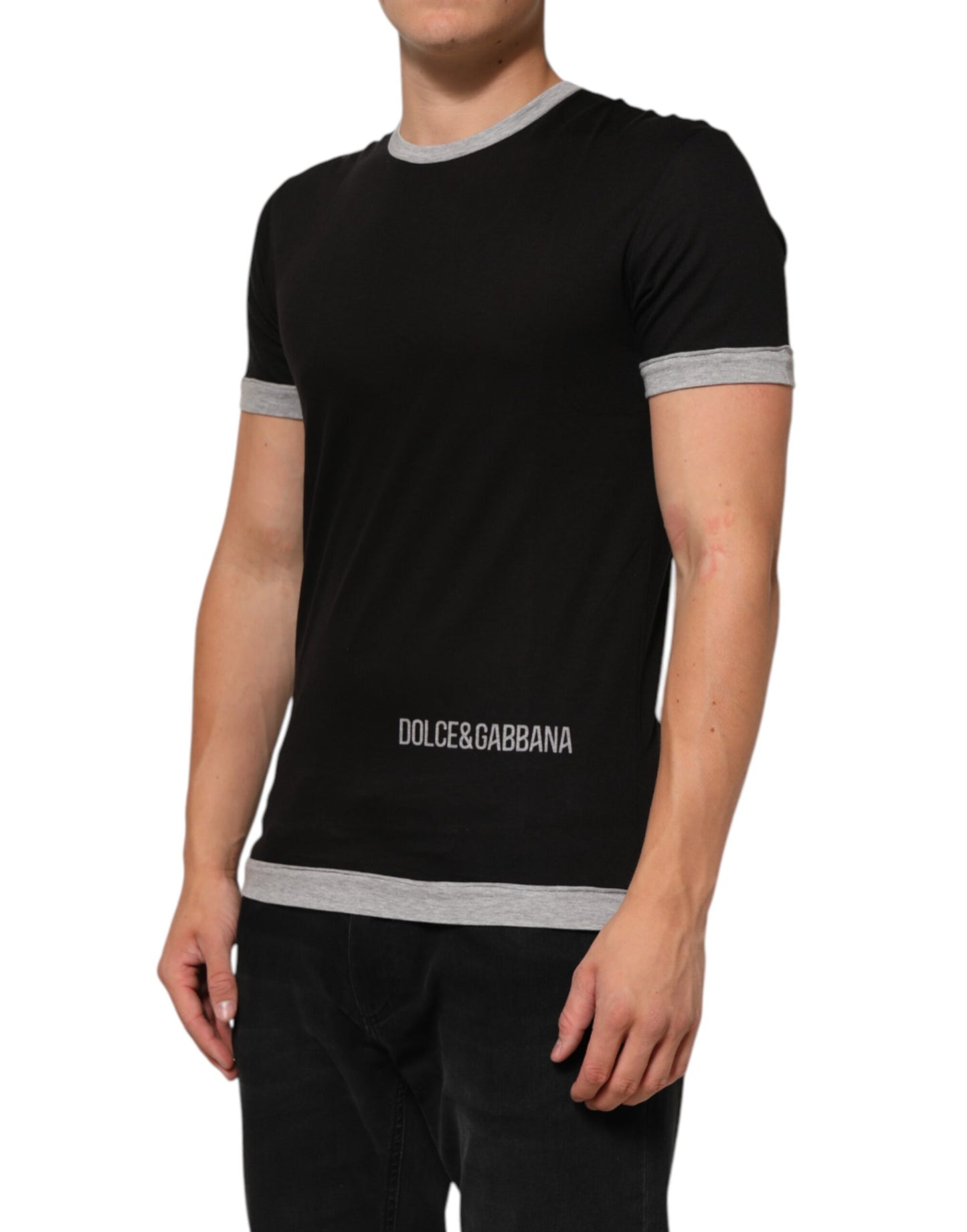 Dolce & Gabbana Schwarzes T-Shirt mit Rundhalsausschnitt aus Baumwolle mit Logodruck für Männer
