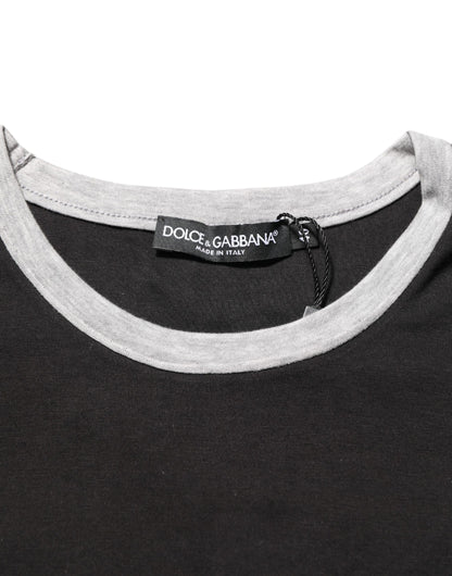 Dolce & Gabbana Schwarzes T-Shirt mit Rundhalsausschnitt aus Baumwolle mit Logodruck für Männer