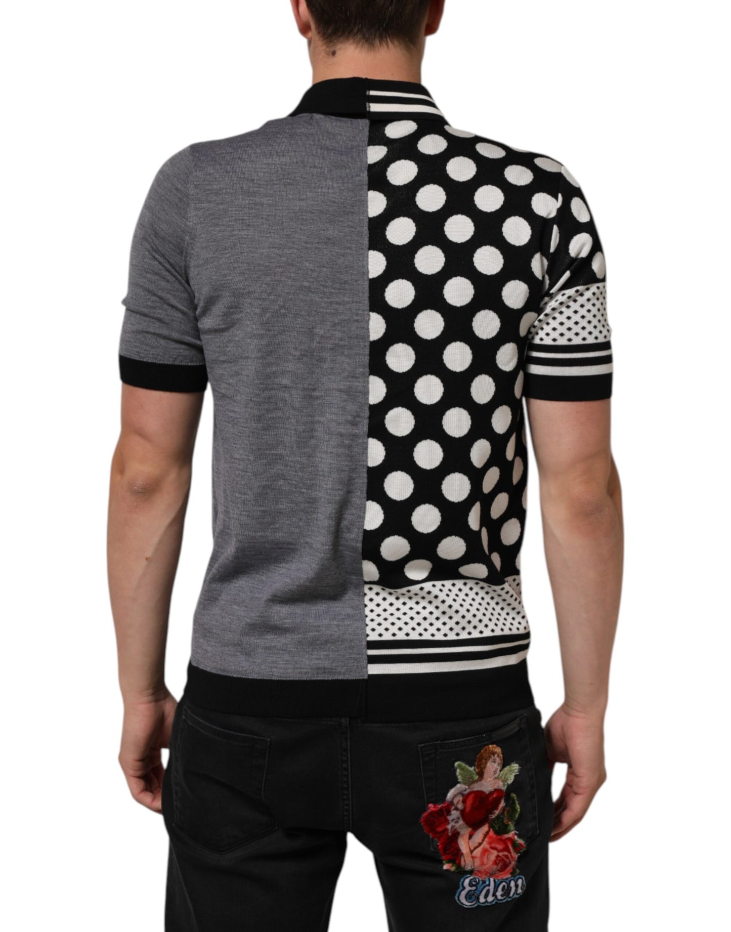 Dolce & Gabbana Schwarz-Weißes gepunktetes Poloshirt mit Kragen