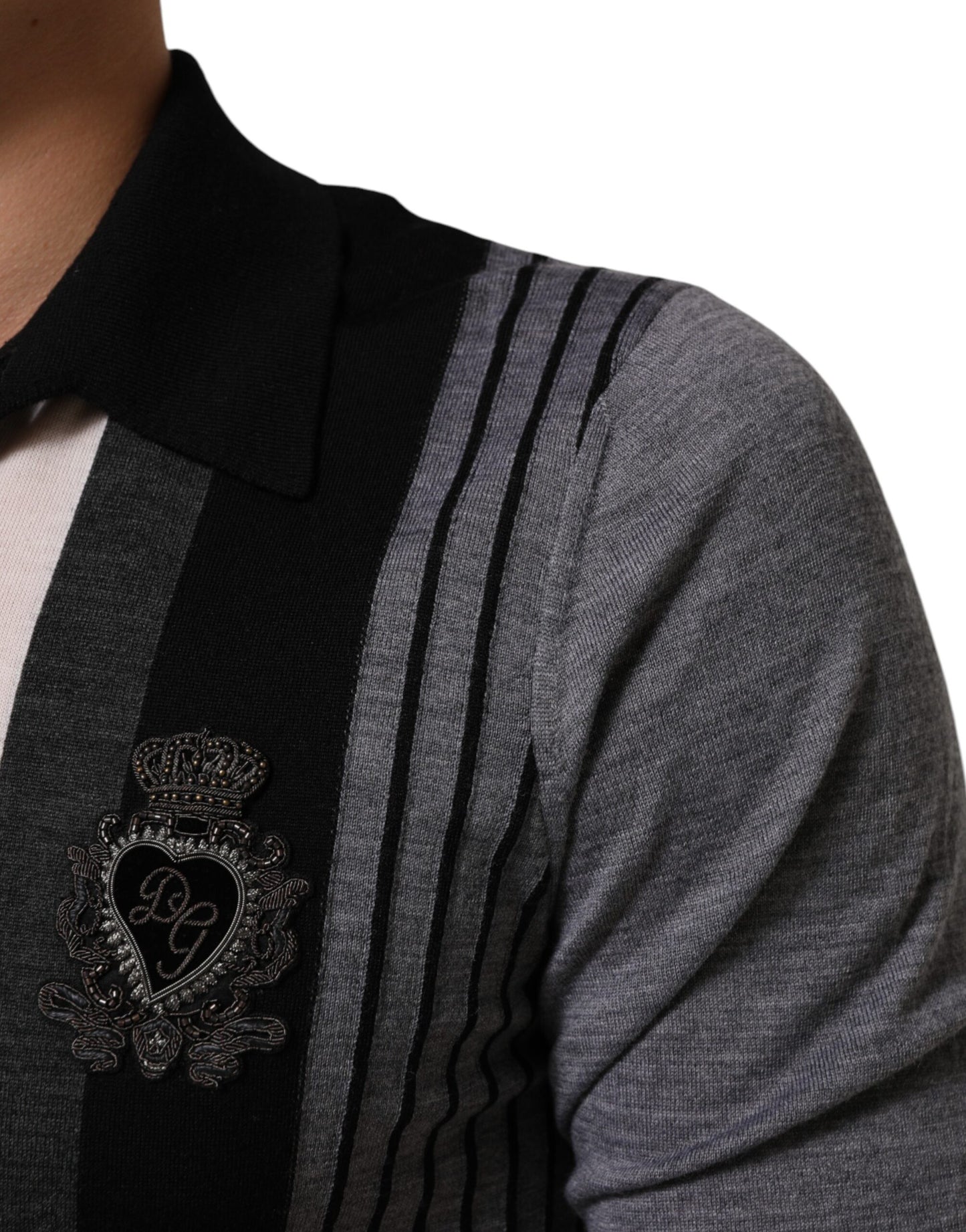 Dolce & Gabbana Schwarz-Weißes gepunktetes Poloshirt mit Kragen
