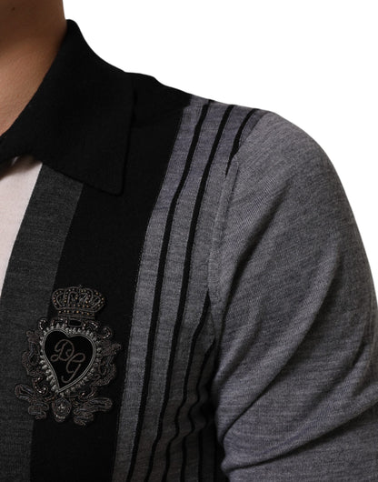 Dolce & Gabbana Schwarz-Weißes gepunktetes Poloshirt mit Kragen