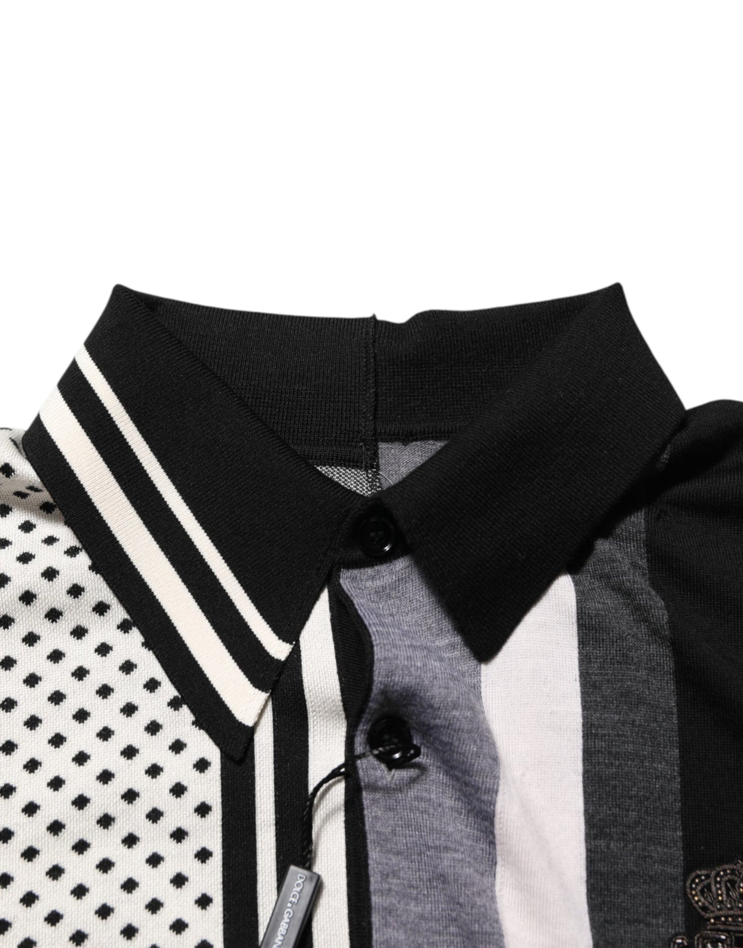 Dolce & Gabbana Schwarz-Weißes gepunktetes Poloshirt mit Kragen