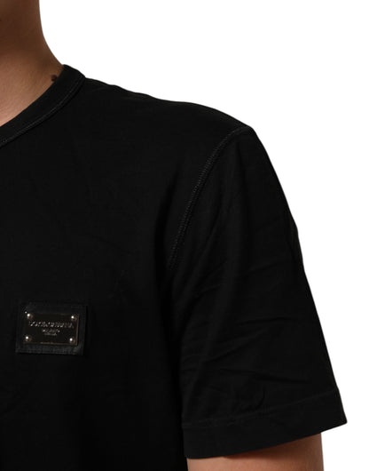 Dolce & Gabbana Schwarzes Logo-Plakette Baumwolle T-Shirt mit Rundhalsausschnitt
