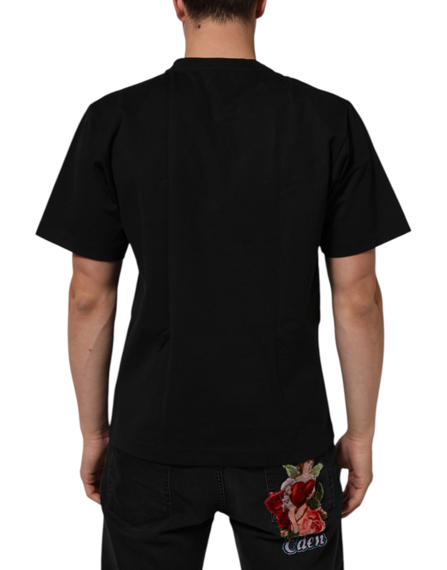 Dolce & Gabbana Schwarzes Logo Print Baumwolle Männer T-Shirt mit Rundhalsausschnitt