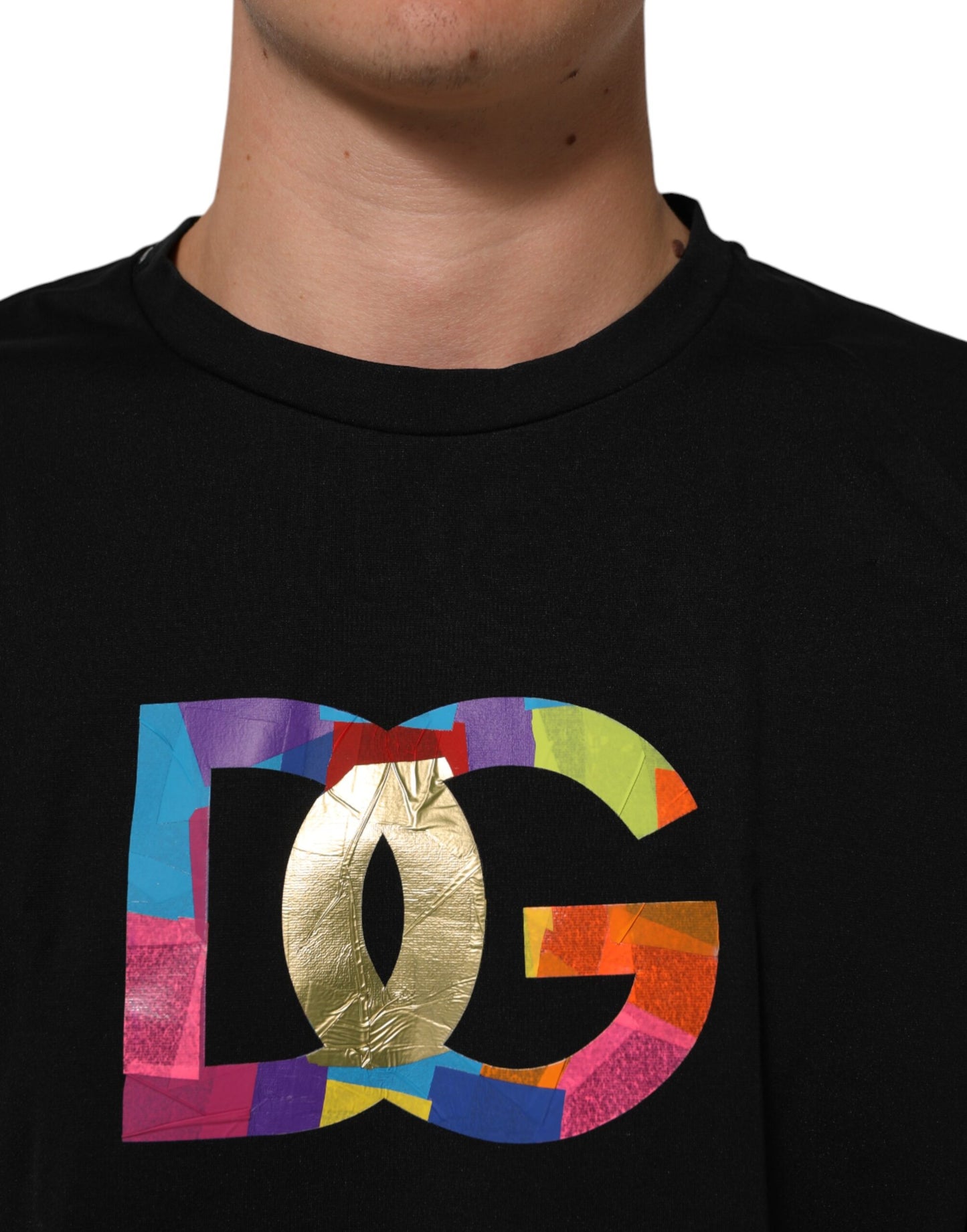 Dolce & Gabbana Schwarzes Logo Print Baumwolle Männer T-Shirt mit Rundhalsausschnitt