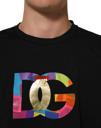 Dolce & Gabbana Schwarzes Logo Print Baumwolle Männer T-Shirt mit Rundhalsausschnitt