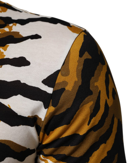 Dolce & Gabbana Multicolor Leopard Palm Leaf Männer Rundhals-T-Shirt