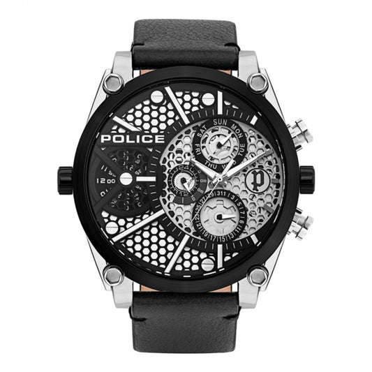 Police Schwarze Lederuhr