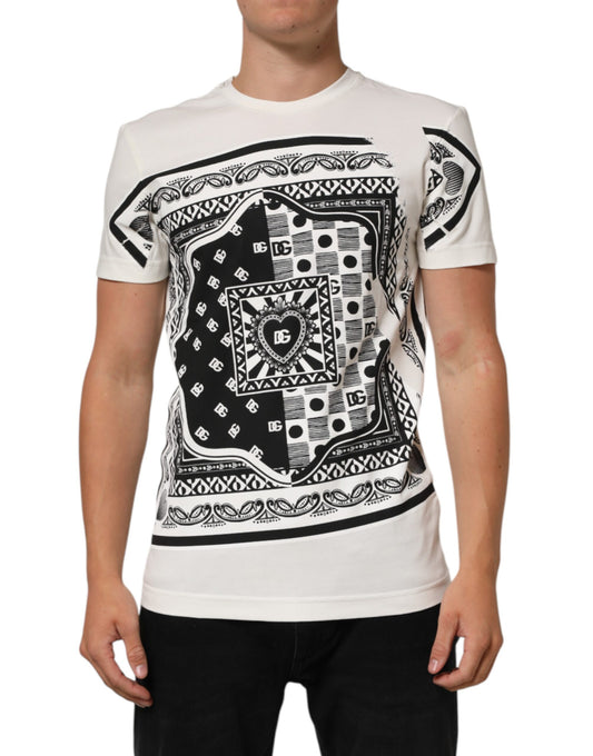 Dolce & Gabbana Weißes Baumwoll-Logo Bandana Print Herren-T-Shirt
