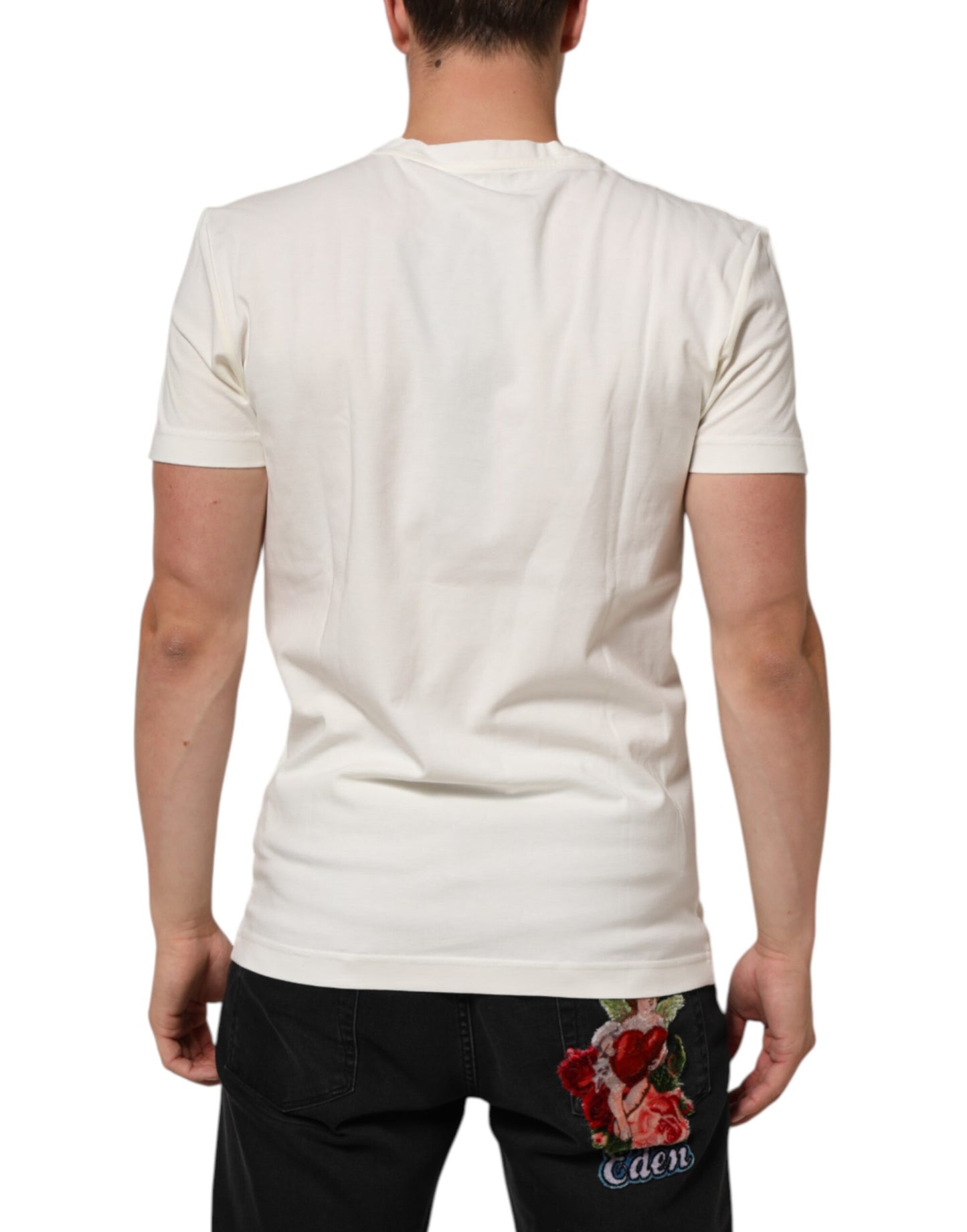 Dolce & Gabbana Weißes Baumwoll-Logo Bandana Print Herren-T-Shirt