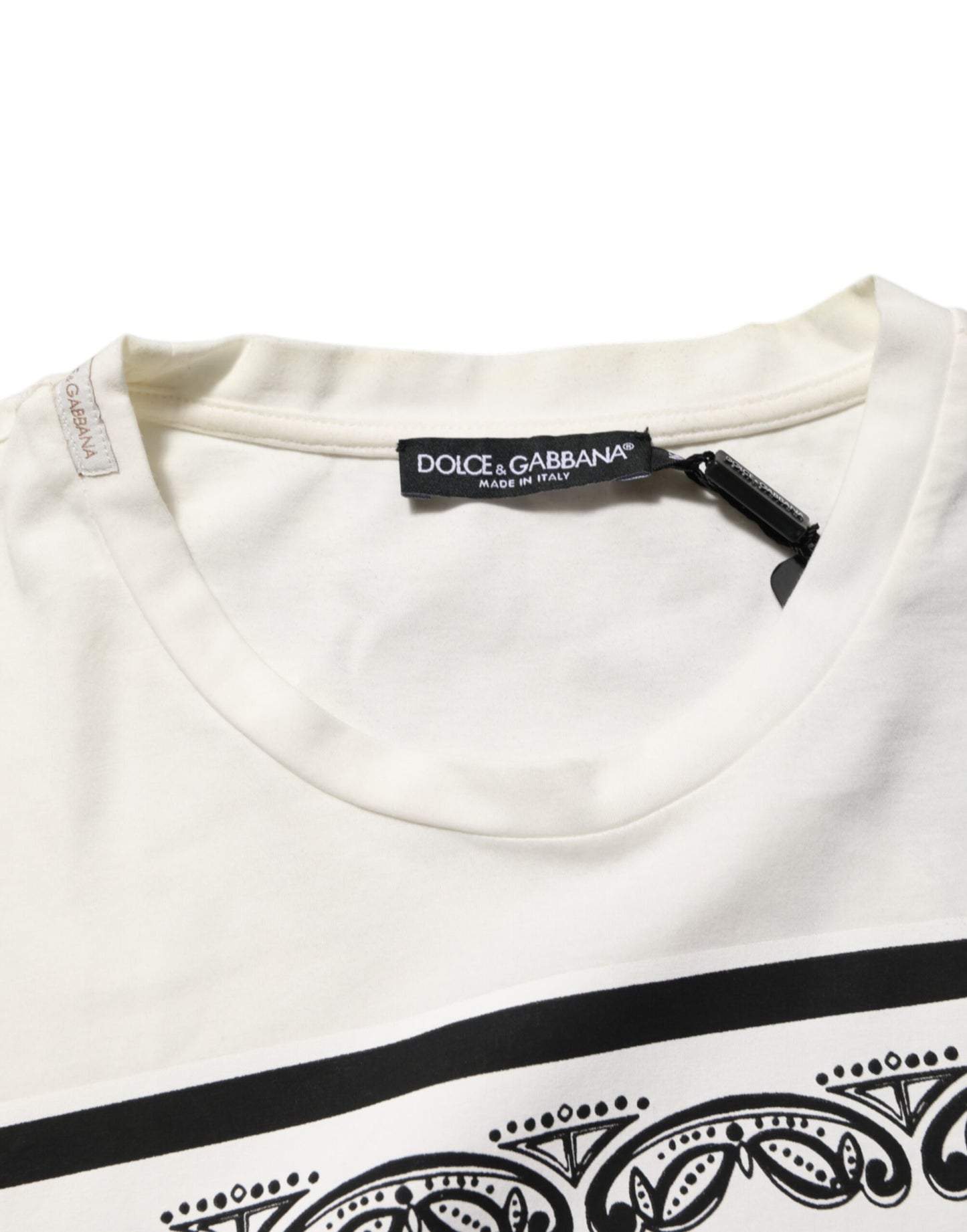Dolce & Gabbana Weißes Baumwoll-Logo Bandana Print Herren-T-Shirt