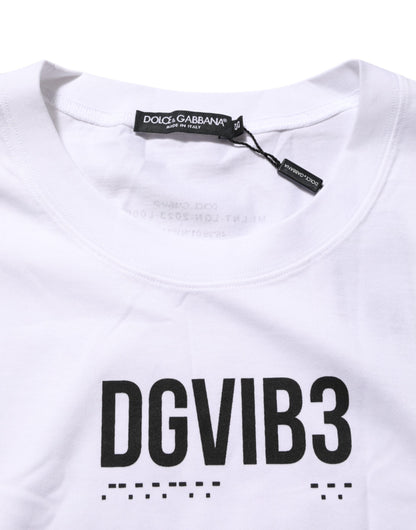 Dolce & Gabbana Weißes ärmelloses bedrucktes Tank-T-Shirt aus Baumwolle
