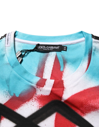 Dolce & Gabbana Weißes Graffiti-T-Shirt mit Rundhalsausschnitt und kurzen Ärmeln