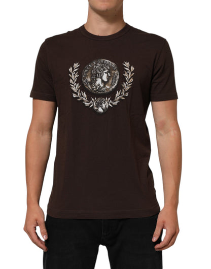 Dolce & Gabbana Braunes Münzlorbeer-T-Shirt mit Rundhalsausschnitt für Männer