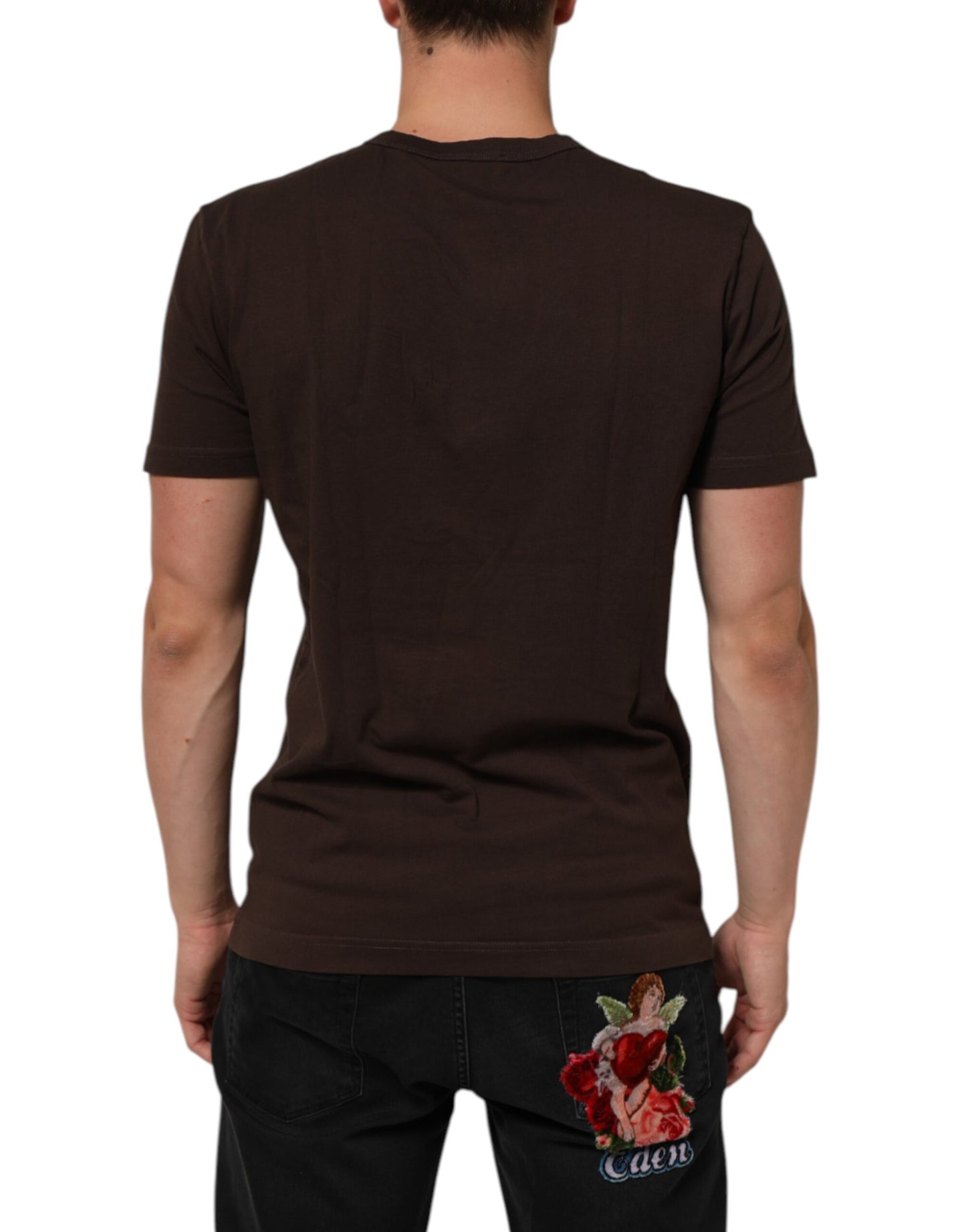 Dolce & Gabbana Braunes Münzlorbeer-T-Shirt mit Rundhalsausschnitt für Männer