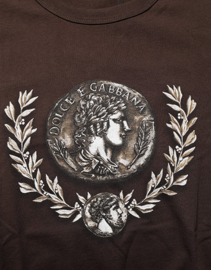 Dolce & Gabbana Braunes Münzlorbeer-T-Shirt mit Rundhalsausschnitt für Männer