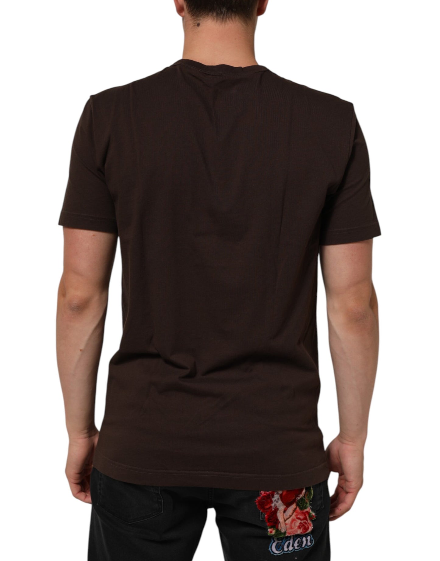 Dolce & Gabbana Braunes Münz-Lorbeer-T-Shirt mit Rundhalsausschnitt für Männer