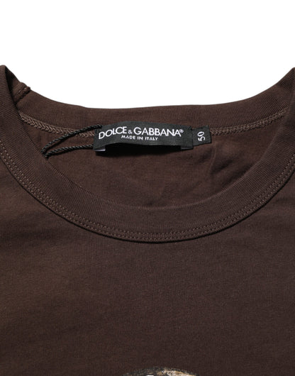 Dolce & Gabbana Braunes Münz-Lorbeer-T-Shirt mit Rundhalsausschnitt für Männer