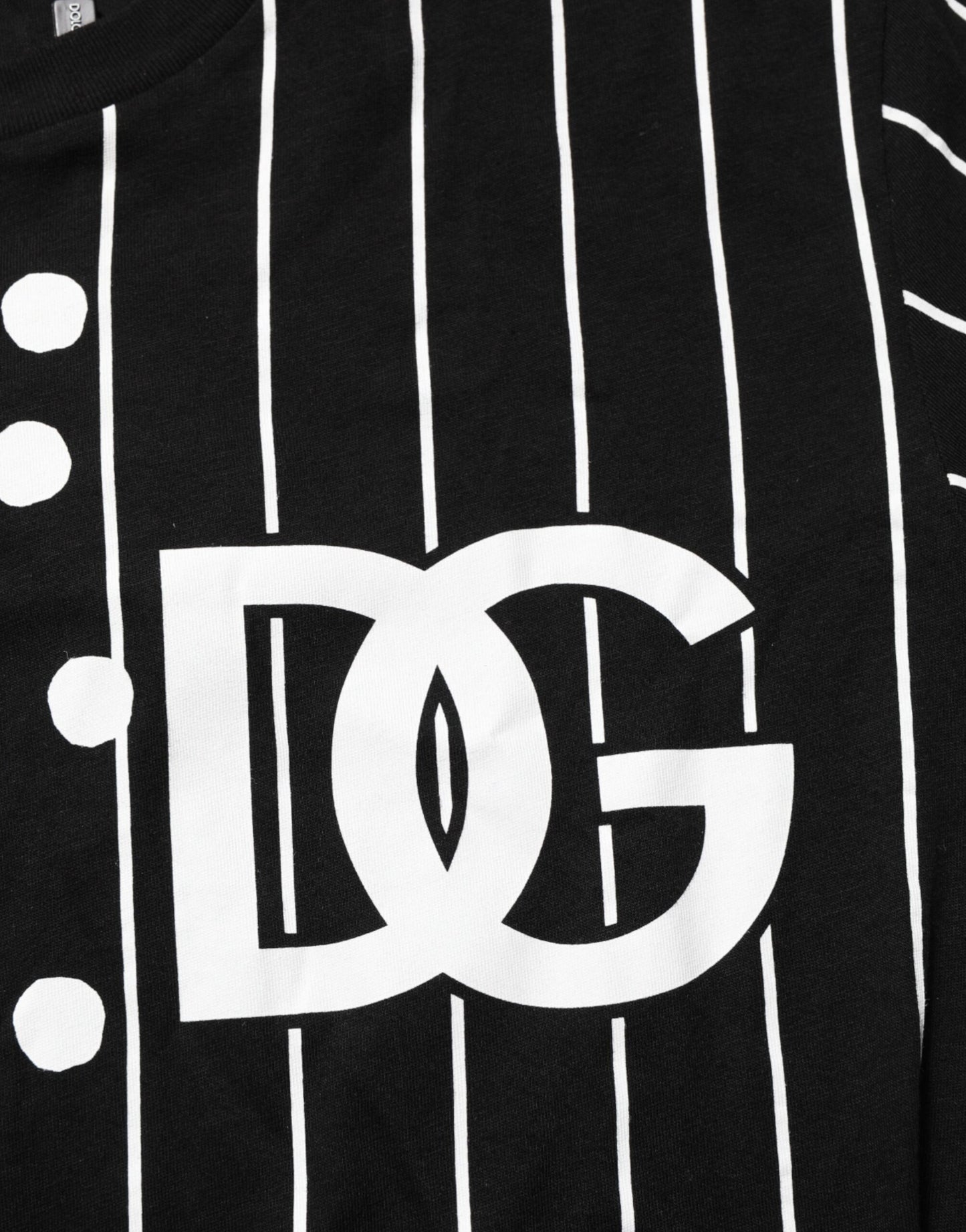 Dolce & Gabbana Schwarzes Baumwoll-T-Shirt mit Rundhalsausschnitt und Polka-Dots